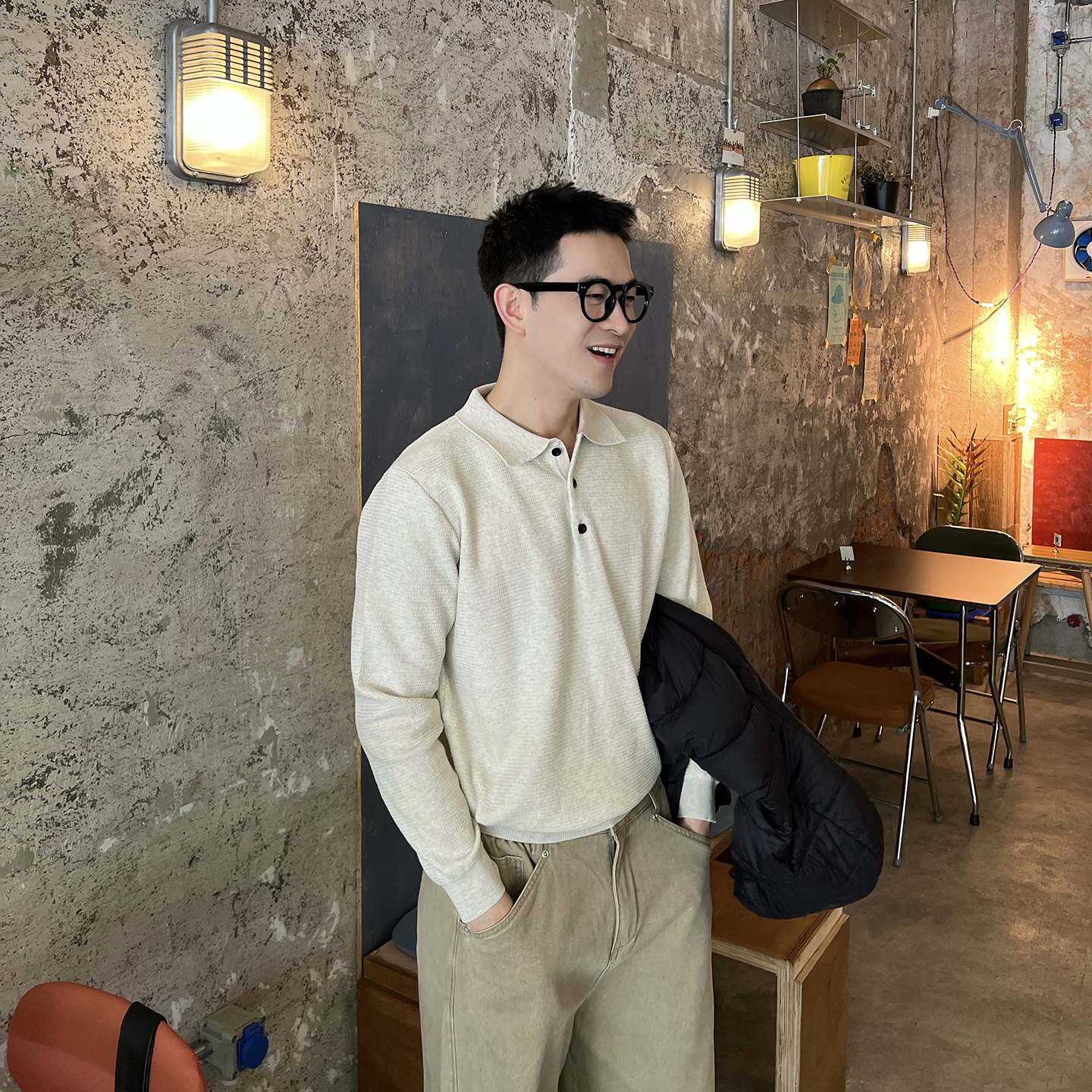 NickTian老钱风亨利领针织衫