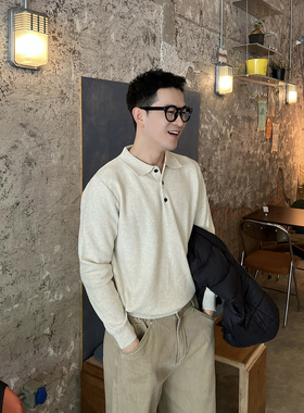 Nick Tian 老钱风极简风纯色亨利领polo针织衫男秋冬宽松休闲毛衣