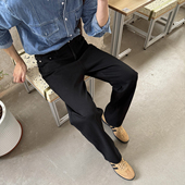 Tian 韩版 半松紧腰黑色直筒裤 长裤 Nick 新款 牛仔裤 男秋季 宽松休闲