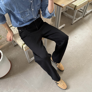 牛仔裤 长裤 男秋季 Nick 韩版 半松紧腰黑色直筒裤 新款 宽松休闲 Tian
