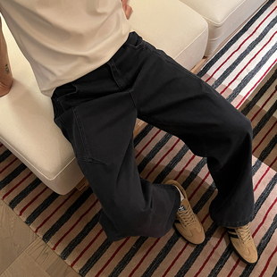 Nick Tian 秋冬松紧带抽绳工装牛仔裤男新款简约百搭宽松直筒长裤
