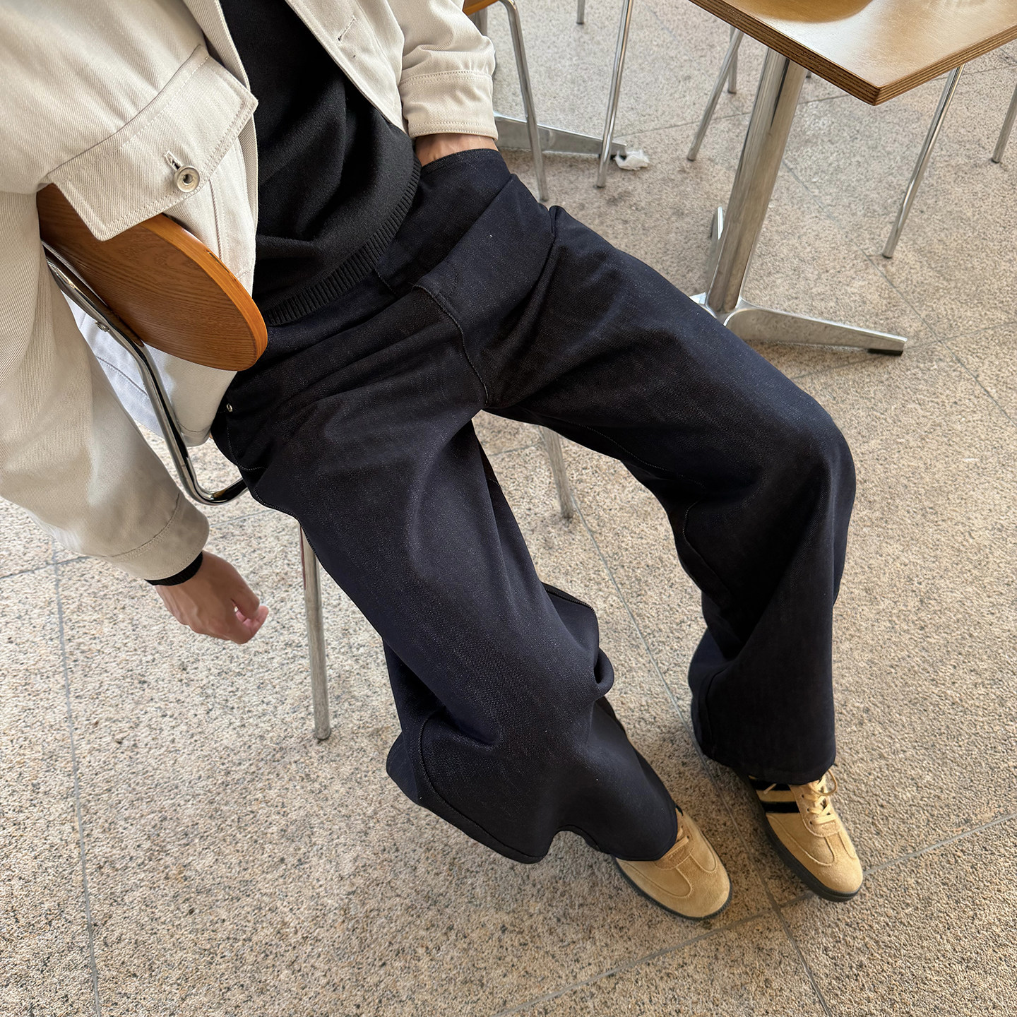 Nick Tian 半松紧腰复古天丝直筒牛仔裤男秋冬款休闲宽松长裤子