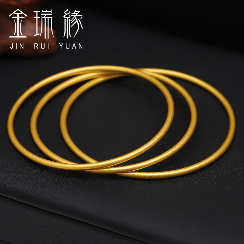 古法传承黄金手镯细圈999足金三生三世手环3d硬金素圈金镯子女款