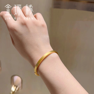 足金999黄金古法手镯传承实心方形方条筷子女素圈卡扣纯金方镯子