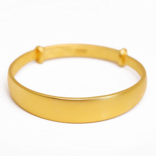 黄金手镯送妈妈礼物足金999古法传承推拉光面简约实心百福金镯子