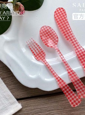 今日商铺官方授权Sabre Paris甜心格子系列亚克力法式餐具可爱