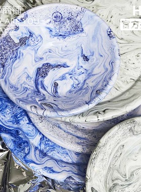 今日商铺官方授权HAY soft ice麦片碗 绿色大理石纹 泼墨搪瓷餐盘