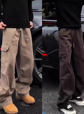 SFANG 秋冬季加厚重磅美式弯刀直筒工装立体设计感休闲裤长裤男款