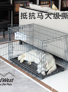 中西【Midwest】3门大型犬狗笼子加粗厚可折叠不易锈碳钢室内金毛