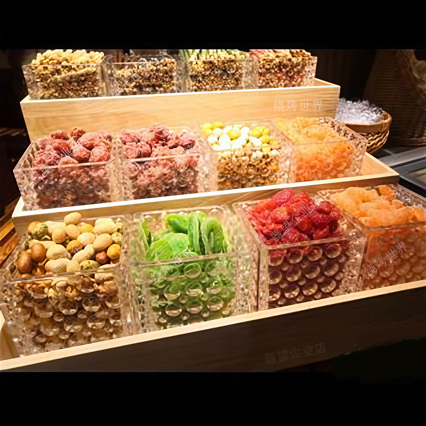 自助餐厅糖果盒零食组合架小吃架水果罐头锤点玻璃方盒商用档口用