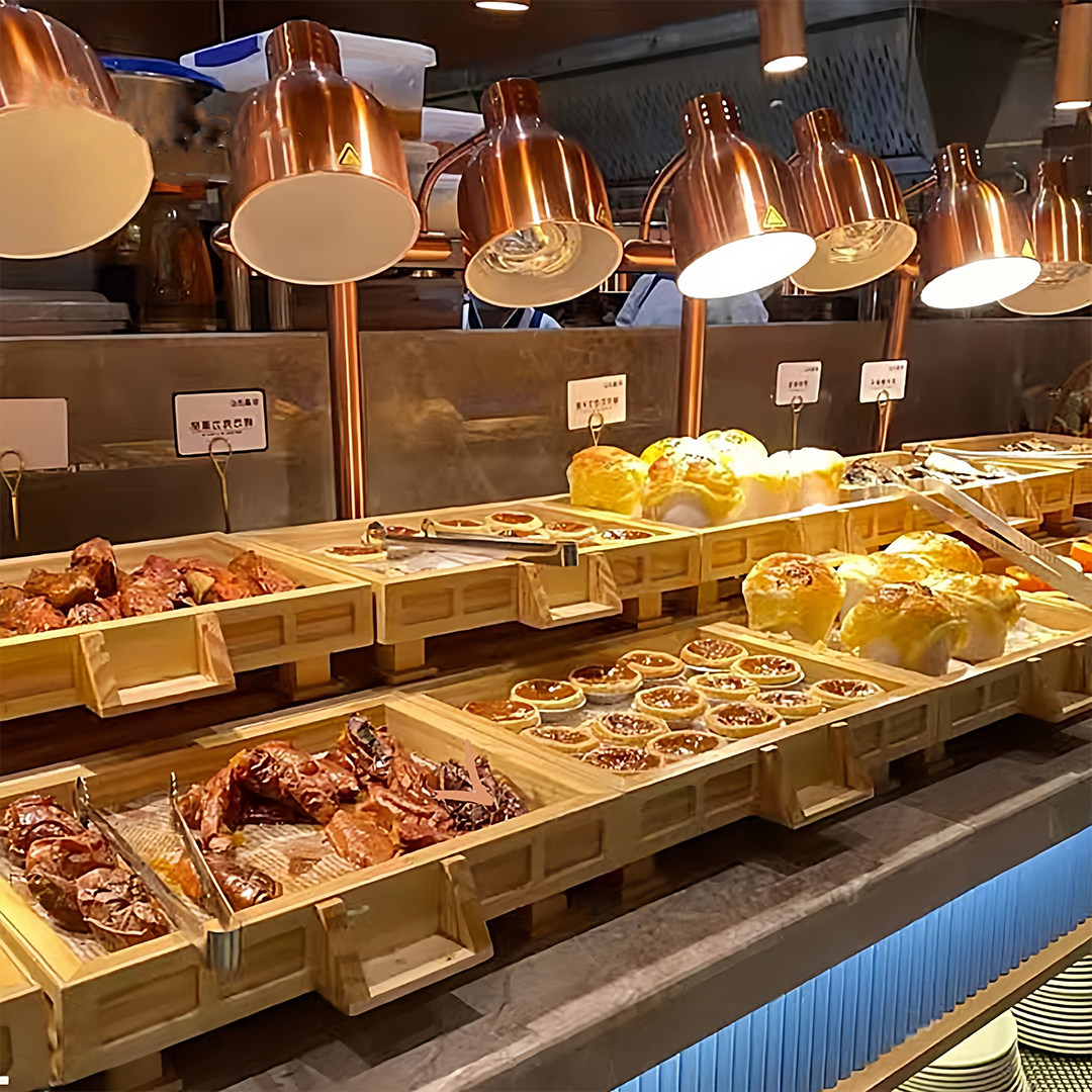 自助餐厅炸品台展示架四脚木托餐厅高档明档摆盘装饰面包点心架子