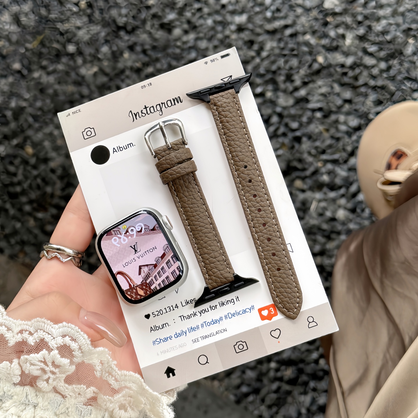 适用华为fit手表秋冬荔枝纹表带