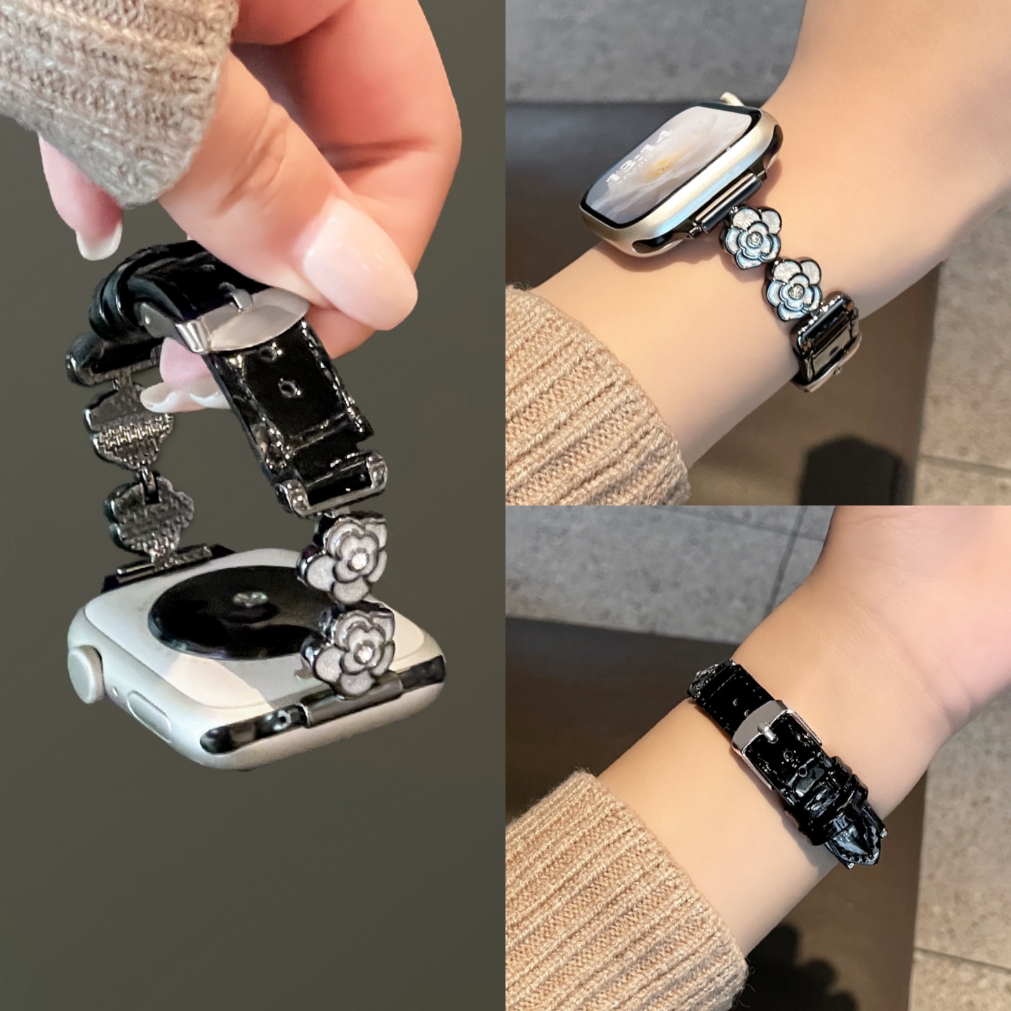 适用华为fit手表山茶花皮质表带