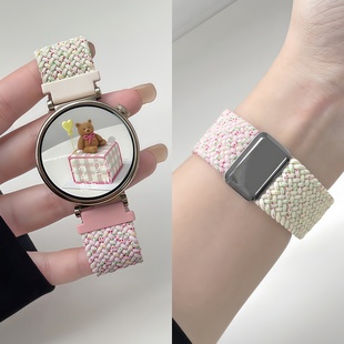 适用oppowatchS表带X2mini撞色编织磁吸扣oppo智能运动手表watchx/X2女士夏天透气尼龙watch4pro替换腕带配件