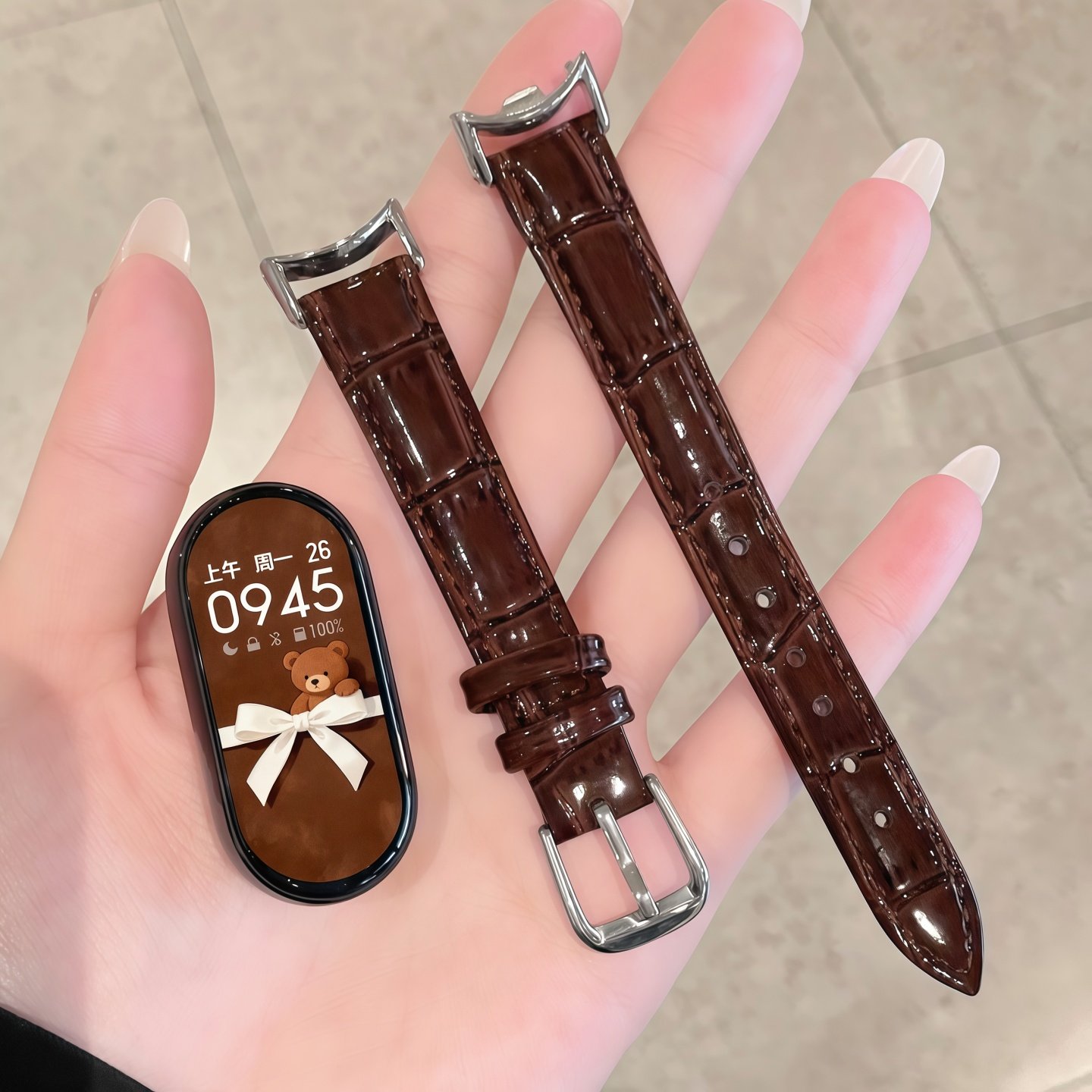 适用小米手环10表带9NFC手表8代新款高级亮面竹节纹皮质替换带7智能6运动5秋冬band八九十陶瓷版男女时尚配件