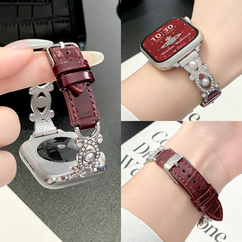适用小米10pro手表带新款竹节纹皮质手环9pro表链女款红米watch6表带颜值红米5运动redmi4智能小众腕带女士