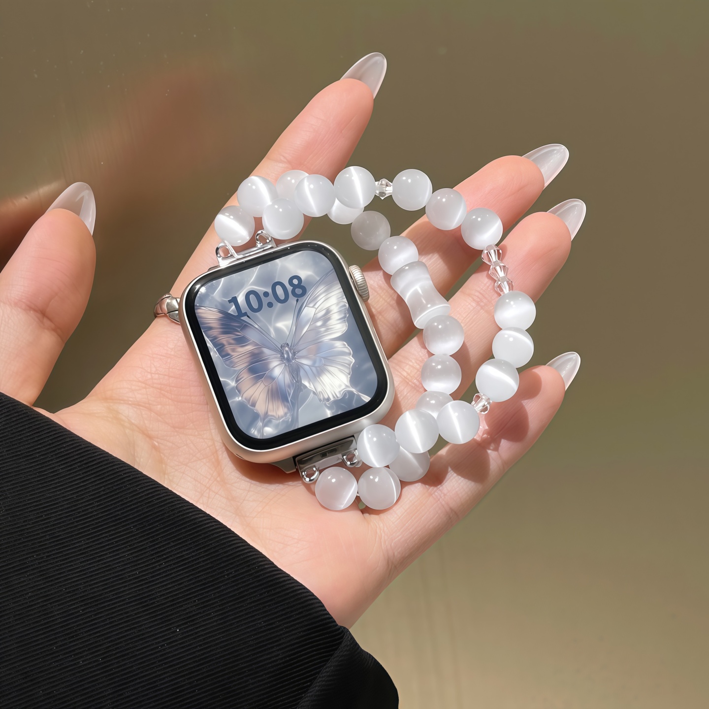 适用苹果手表iwatch猫眼石手链带