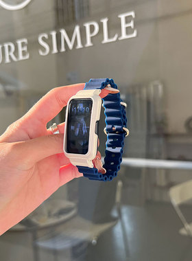 适用华为手环11/10表带9/8/7NFC版腕带新款海洋硅胶荣耀9智能运动band7/6pro男女通用替换配件保护壳云顶创想