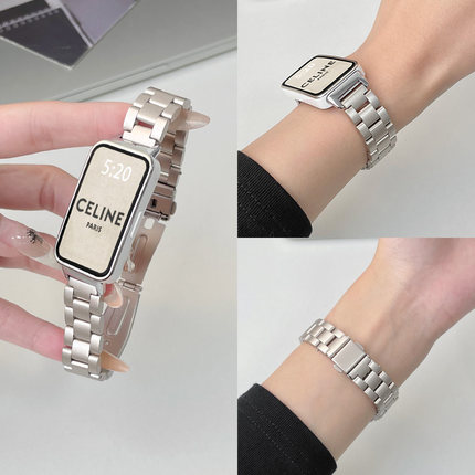 适用华为手环10表带9代8NFC腕带三珠款金属钢带荣耀9智能运动band7/6pro腕带个性潮男女高级金属替换带配件