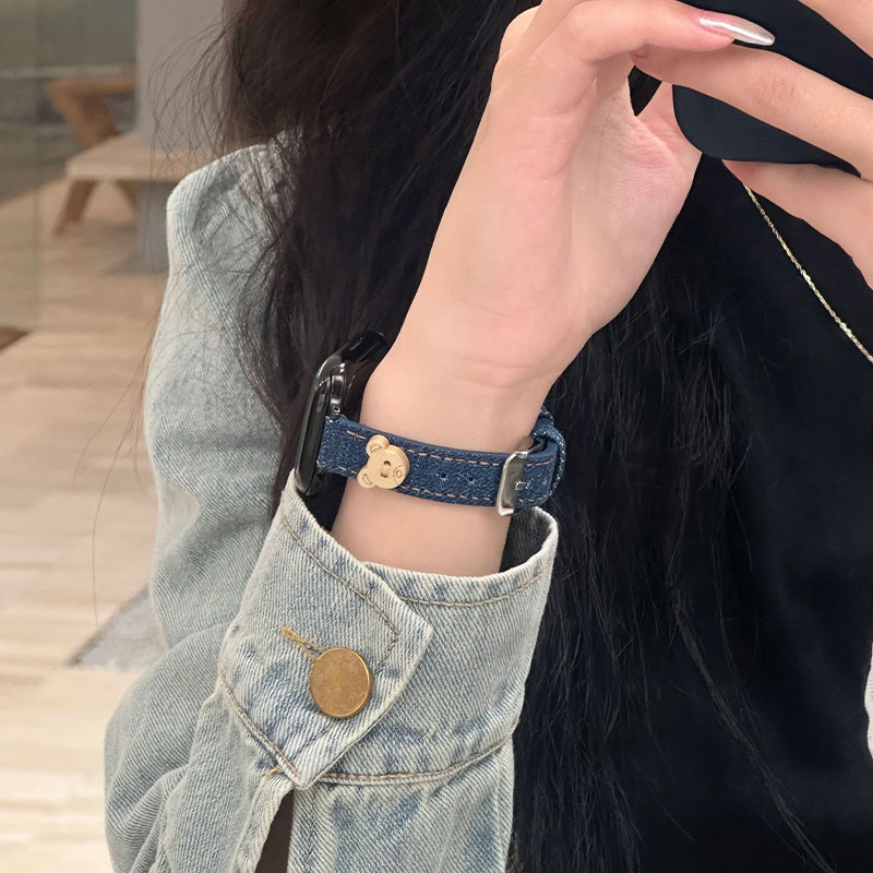 适用苹果iwatch牛仔小熊表带
