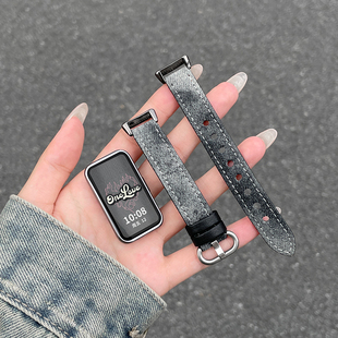适用于华为手环8 6pro腕带荣耀band9智能手表七八九秋冬替换带云顶创想 9nfc表带小众复古扎染牛仔表带band7