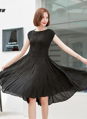 褶之艺连衣裙春款新收腰a字裙超弹气质高贵修身连衣裙宽松遮肚子