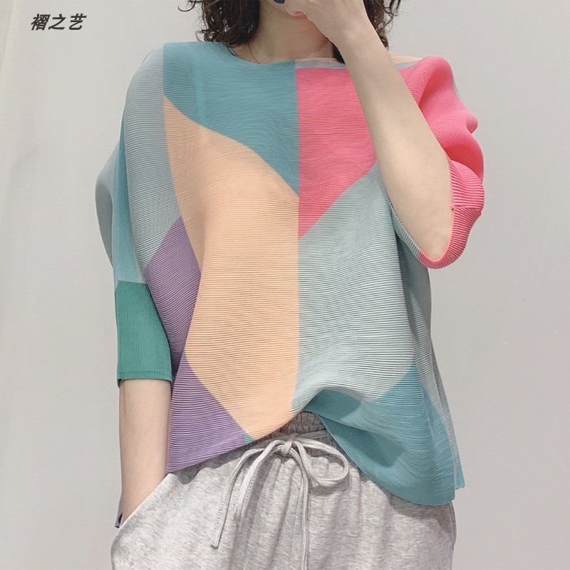 三宅褶皱中式印花专用面料女上衣