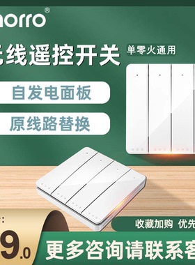 无线遥控开关零火版单控/双控/多控墙壁开关4键自发电随意贴客厅