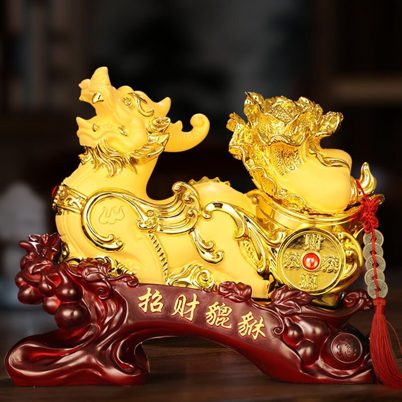 招财摆件树脂绒沙金招财貔貅麒麟摆件创意办公室桌面家居开业