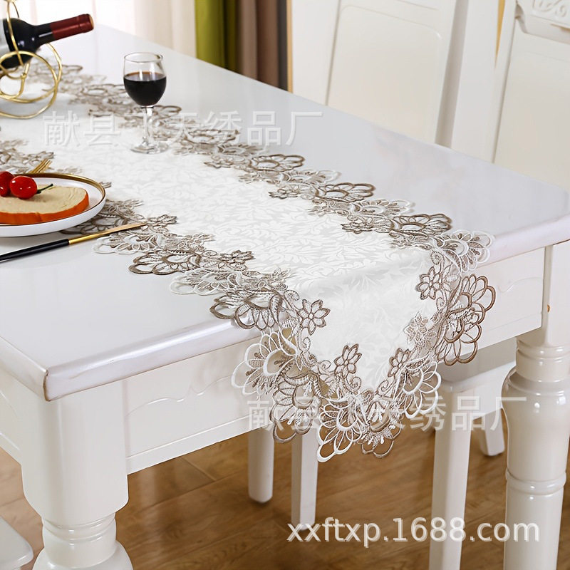 厂家现代简约提花水溶花边桌旗桌布电视柜防尘罩家用餐桌垫