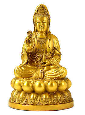 黄铜观音佛像摆件柳枝宝瓶观世音菩萨送子 平安家居佛堂用品