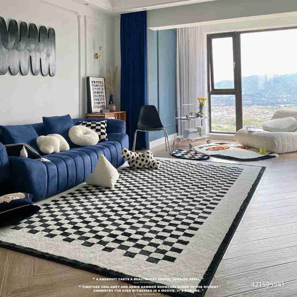 简约棋盘格仿羊绒地毯家用客厅茶几北欧冷淡风装饰黑白耐脏床边