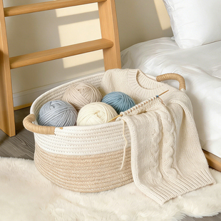 ins手工棉线编织收纳筐家用毛线收纳篮子零食玩具杂物篮脏衣服框