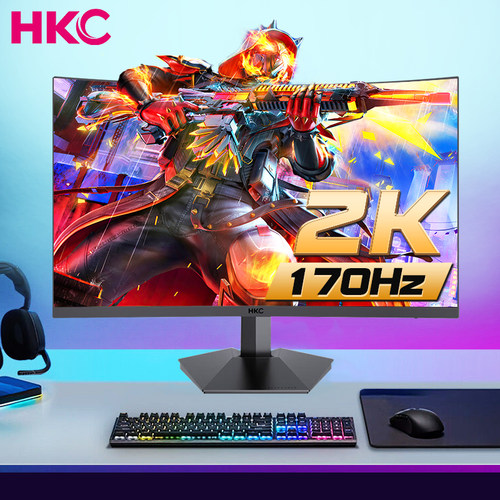 HKC 27英寸2K显示器170Hz高刷新率屏电竞游戏直曲面屏台式显示屏