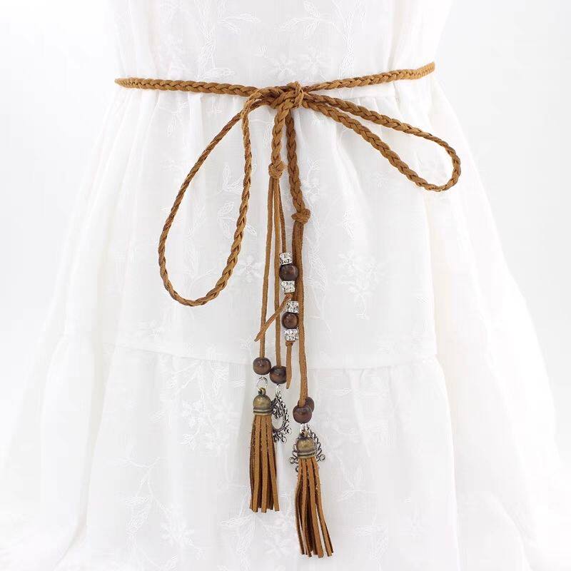 经典款波西米亚绳绑腰带打蝴蝶结装饰链配女穿搭旅游风小合金