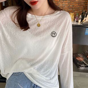 防晒衣服女夏季学生韩版宽松薄款防紫外线冰丝外穿长袖T恤上衣潮