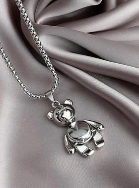 韩式长款银色小熊项链新款潮简约小众时尚设计感毛衣链配饰秋冬款