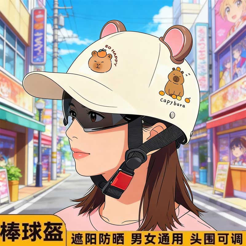 电动车头盔棒球帽鸭舌帽卡皮巴拉