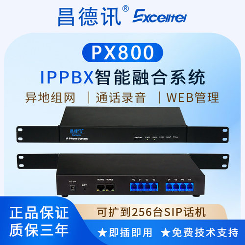 昌德讯PX800无线网络程控电话交换机网关IPPBX 8进96 256SIP话机