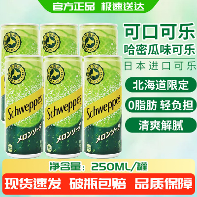 日本进口北海道schweppes可口可乐怡泉哈密瓜味气泡汽水苏打饮料
