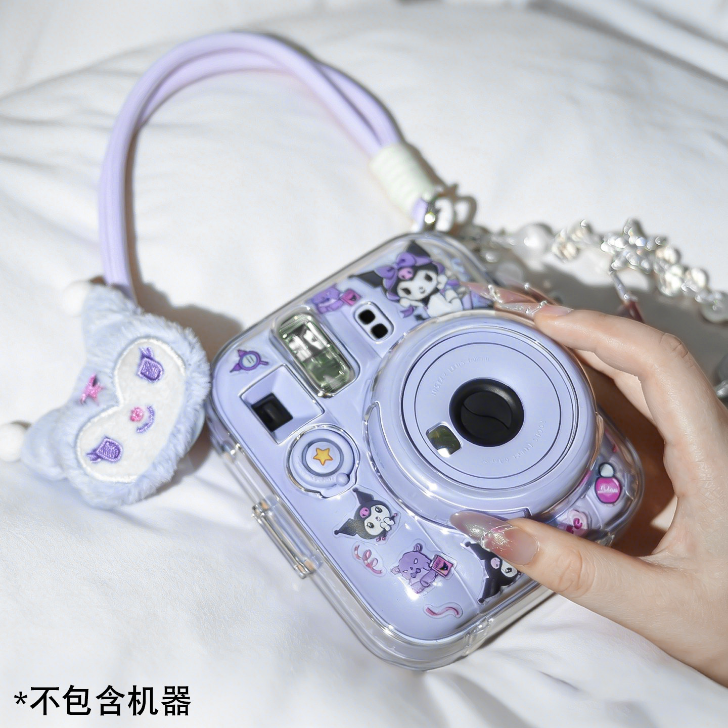 适用拍立得mini13水晶相机壳透明防摔透明水晶硬壳子防摔防撞配件含背绳胸针挂链卡通萌宠配件搭配卡通贴纸