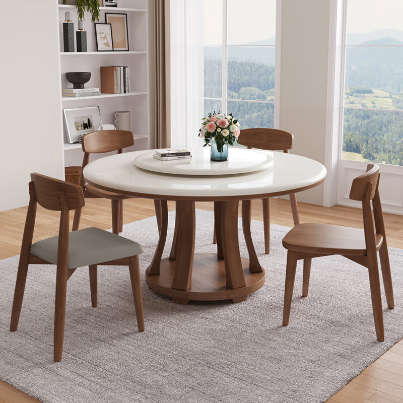 意星皇白冰玉大理石圆餐桌