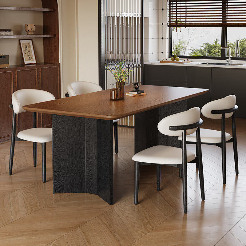 中古风实木餐桌家用胡桃木色2025新款小户型原木长方形饭桌高级感,住宅家具,实木餐桌,淘宝优惠券,粉丝福利购,淘宝优惠卷