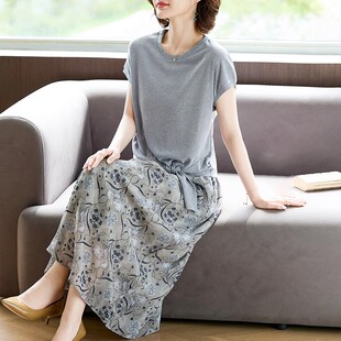 中年媽媽夏裝 半身裙子兩件套 套裙40歲50中老年女裝 連衣裙洋氣時尚
