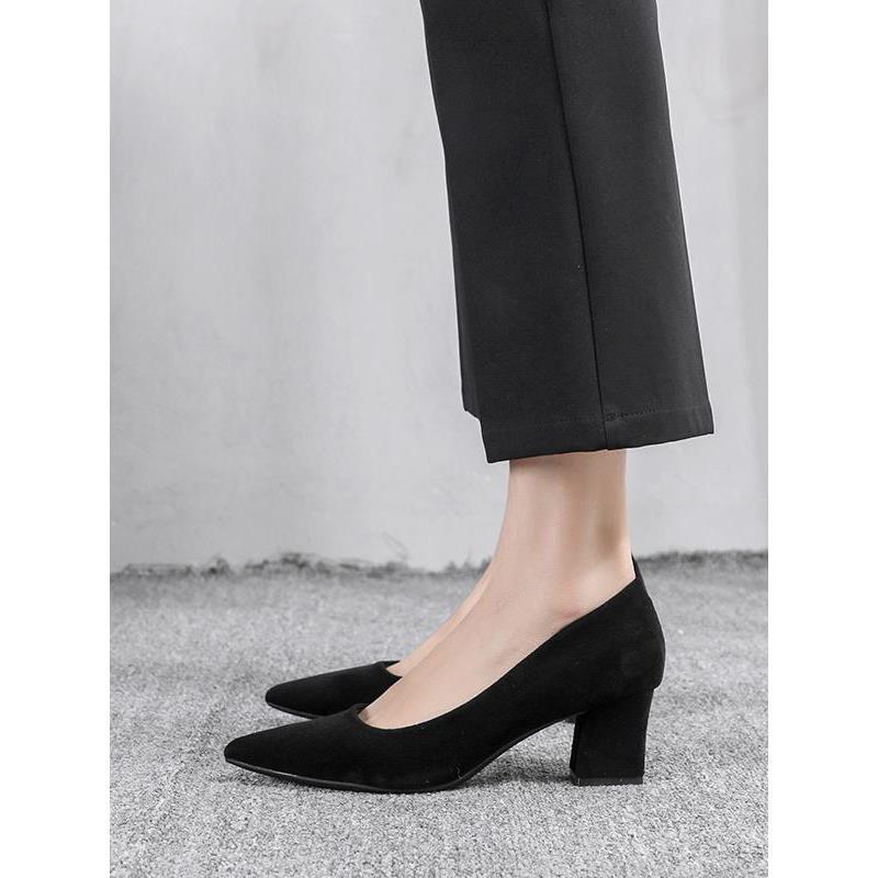 粗跟面试女鞋2025新款黑色职业工作中跟单鞋学生公务员正装高跟鞋