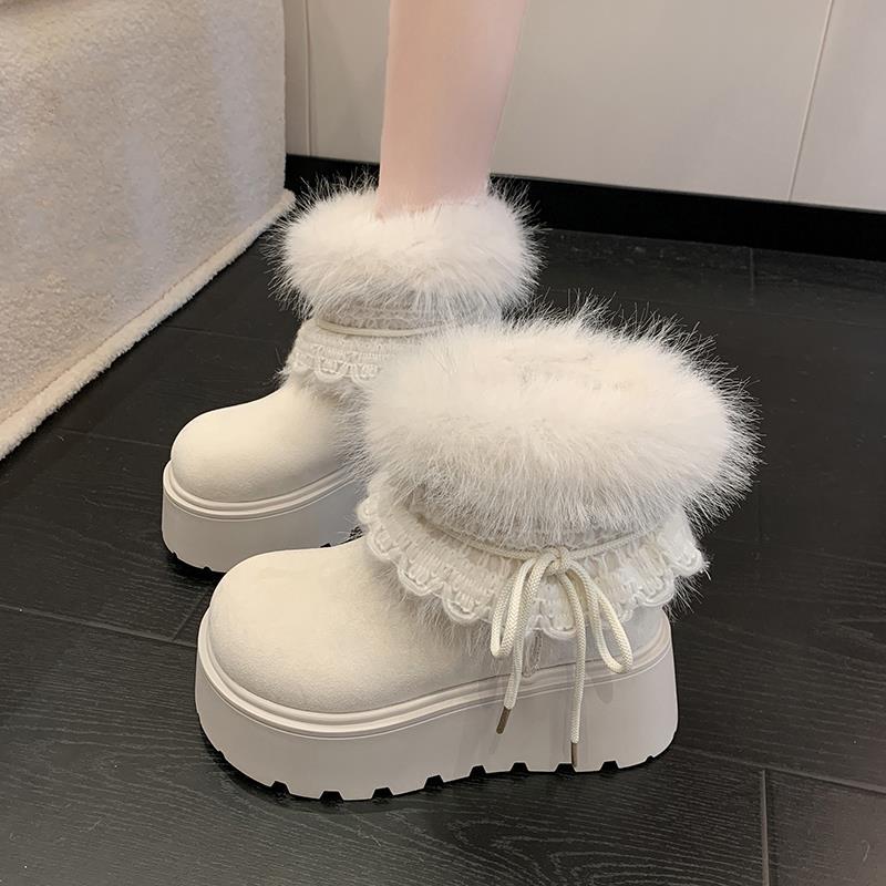 厚底增高雪地靴女款2025新款冬季保暖加绒巨好看棉鞋加厚东北棉靴