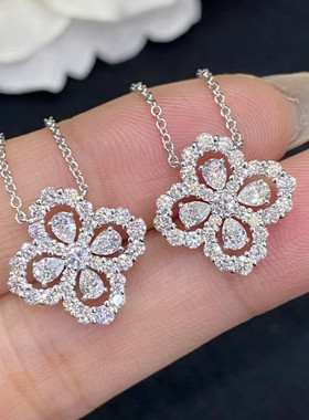 HW纯银四叶草项链海蓝宝石吊坠