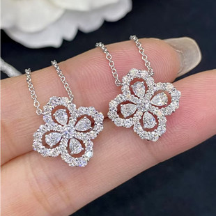 HW纯银四叶草项链海蓝宝石吊坠高级感花朵锁骨链不掉色小红书爆款