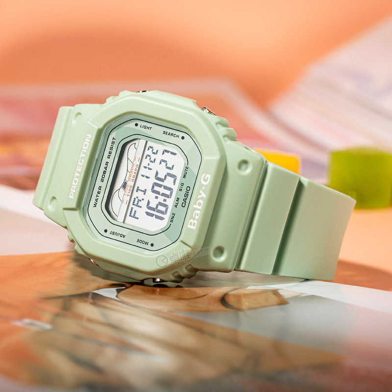 卡西欧手表女baby-g抹茶绿时尚小方表运动防震石英女表blx-560