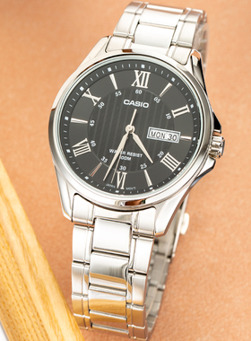 卡西欧手表男 钢带指针时尚商务casio石英男士腕表 MTP-1384D-1A